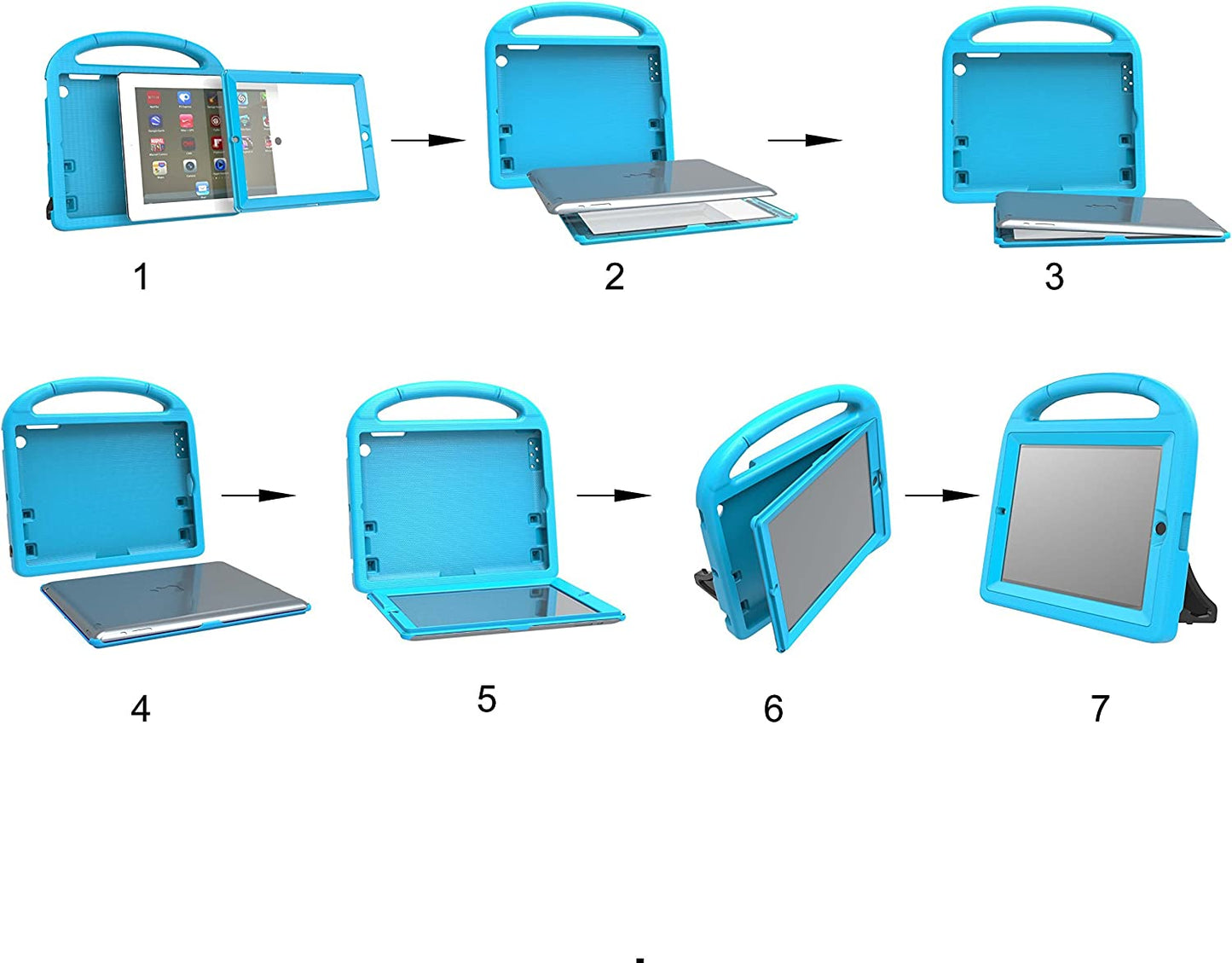 Kids Case Built-In Screen Protector for Ipad 2 3 4 (Old Model)- Shockproof Handle Stand Kids Friendly Compatible with Ipad 2Nd 3Rd 4Th Generation (Turquoise)